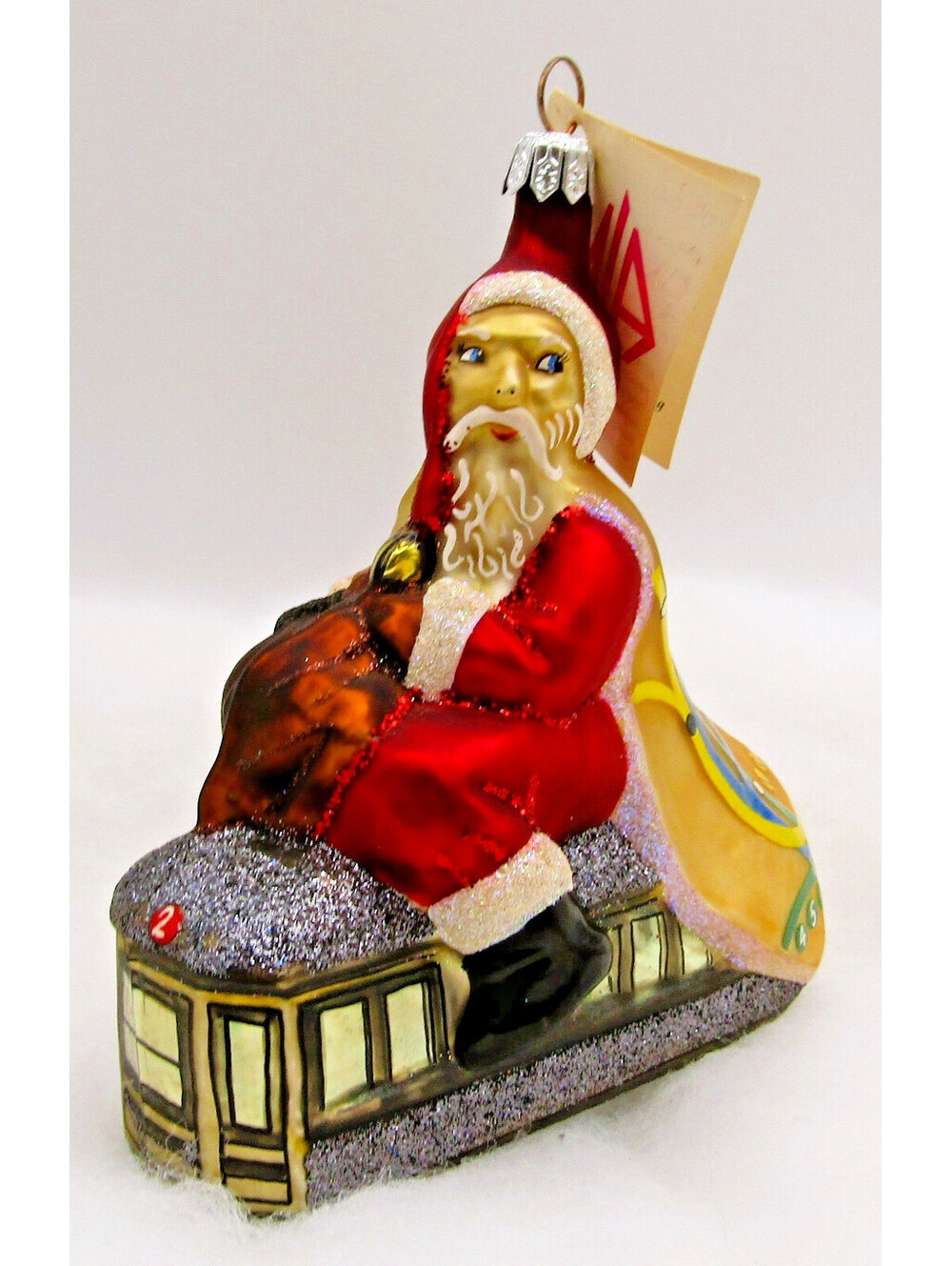 da Polonia Santa Riding New York Subway 2 Glass Christmas Ornament from Saks